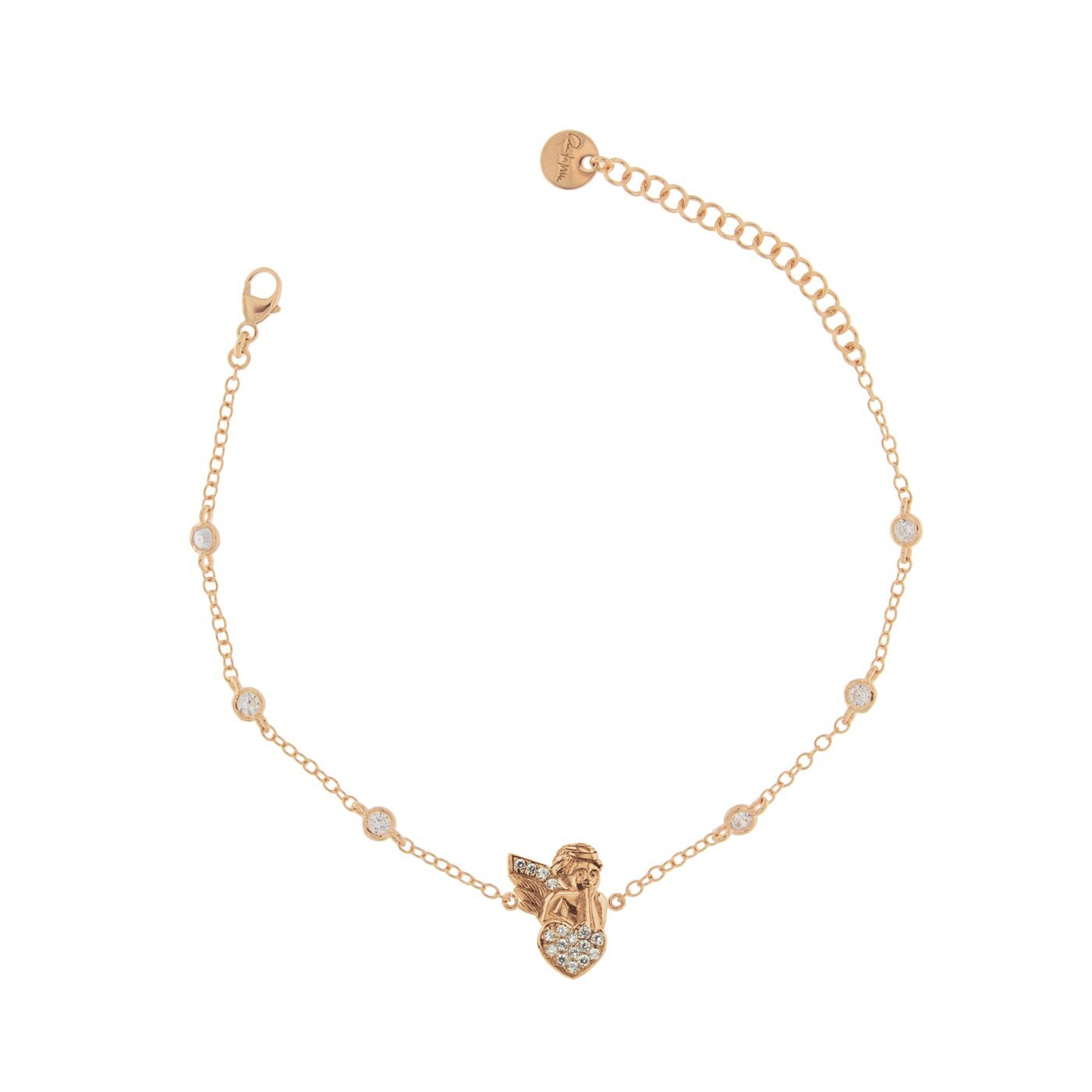 Rue Des Mille bracciale da donna in argento 925 placcato in oro rosa 18 kt con soggetto centrale "angioletto" e zirconi bianchi - Codice bracciale: BRZ-007 ANG