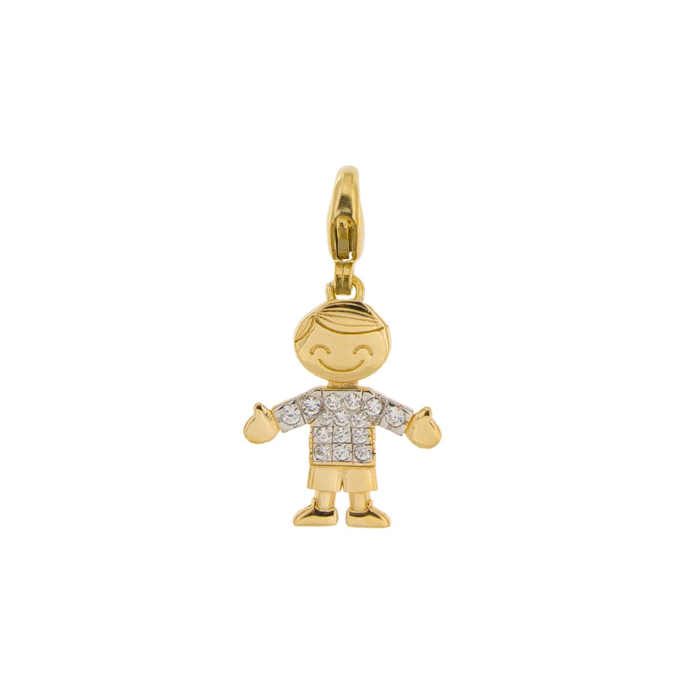 Rue Des Mille ciondolo in argento 925 placcato in oro giallo 18 kt con soggetto "bimbo" e zirconi bianchi - Codice ciondolo: CNZ-007 BIMBO AU
