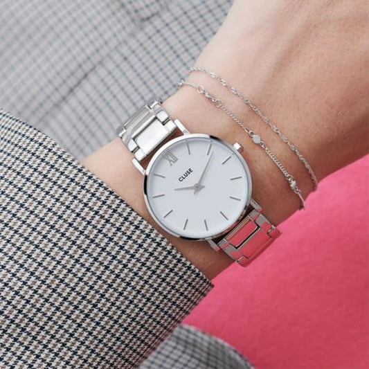 Cluse Orologio Donna Minuit 3-Link Silver White/Silver