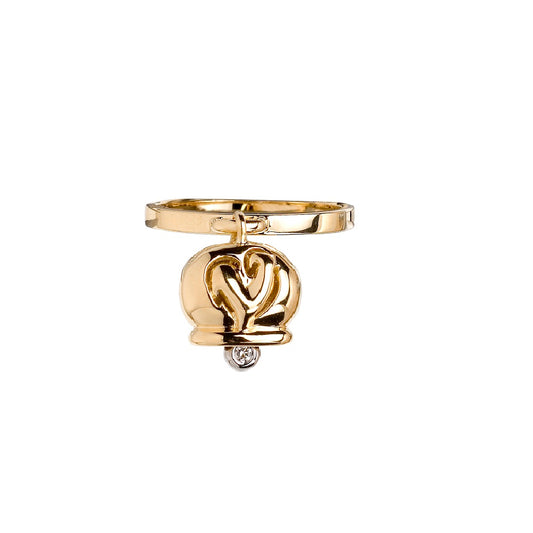 Chantecler Capri anello con campanella in oro giallo 18 kt e un diamante nel batacchio della collezione Campanelle - Codice anello: 18234