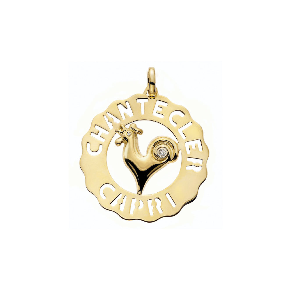 Chantecler Logo Ciondolo Grande Gallo In Oro Giallo E Diamanti