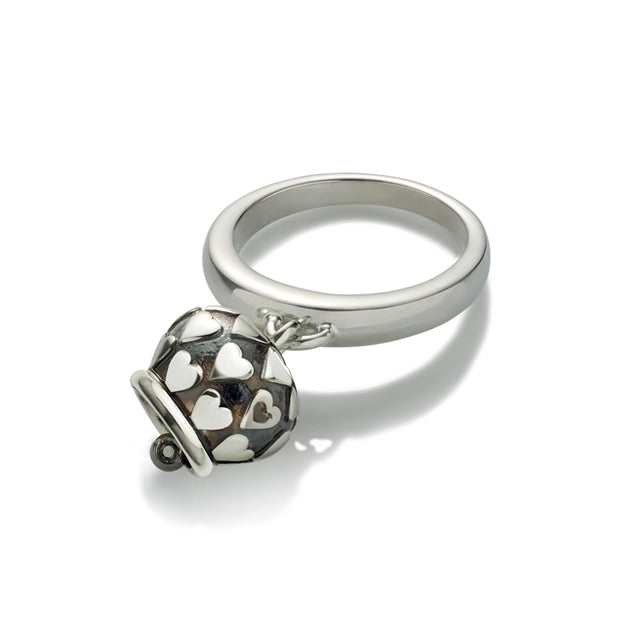 Chantecler Capri anello con campanella in argento brunito 925 con cuori in argento 925 in rilievo della collezione Et Voilà - Codice anello: 37933