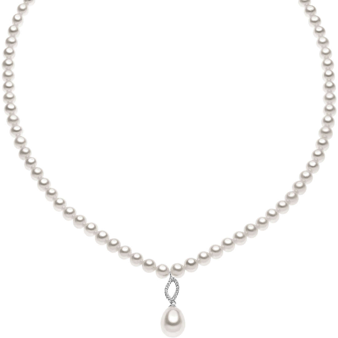 Comete Gioielli Collana Donna Girocollo Perle, Oro Bianco e Diamanti