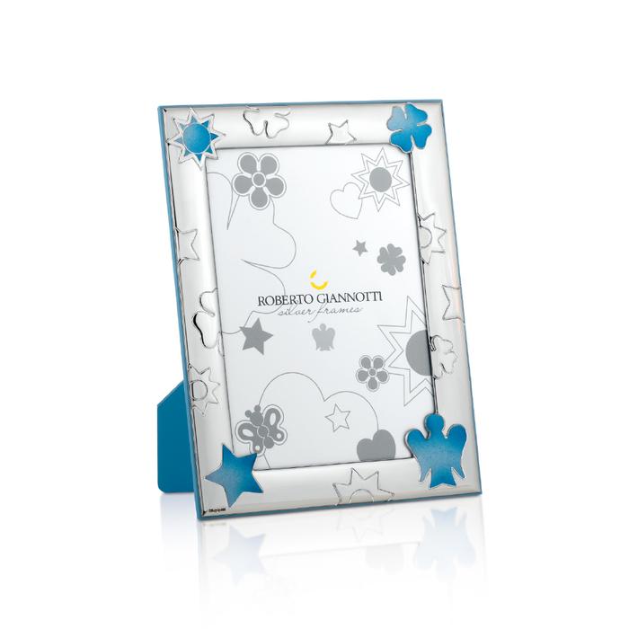 Roberto Giannotti Cornice In Argento Con Angelo Stella Quadrifoglio E Sole In Azzurro
