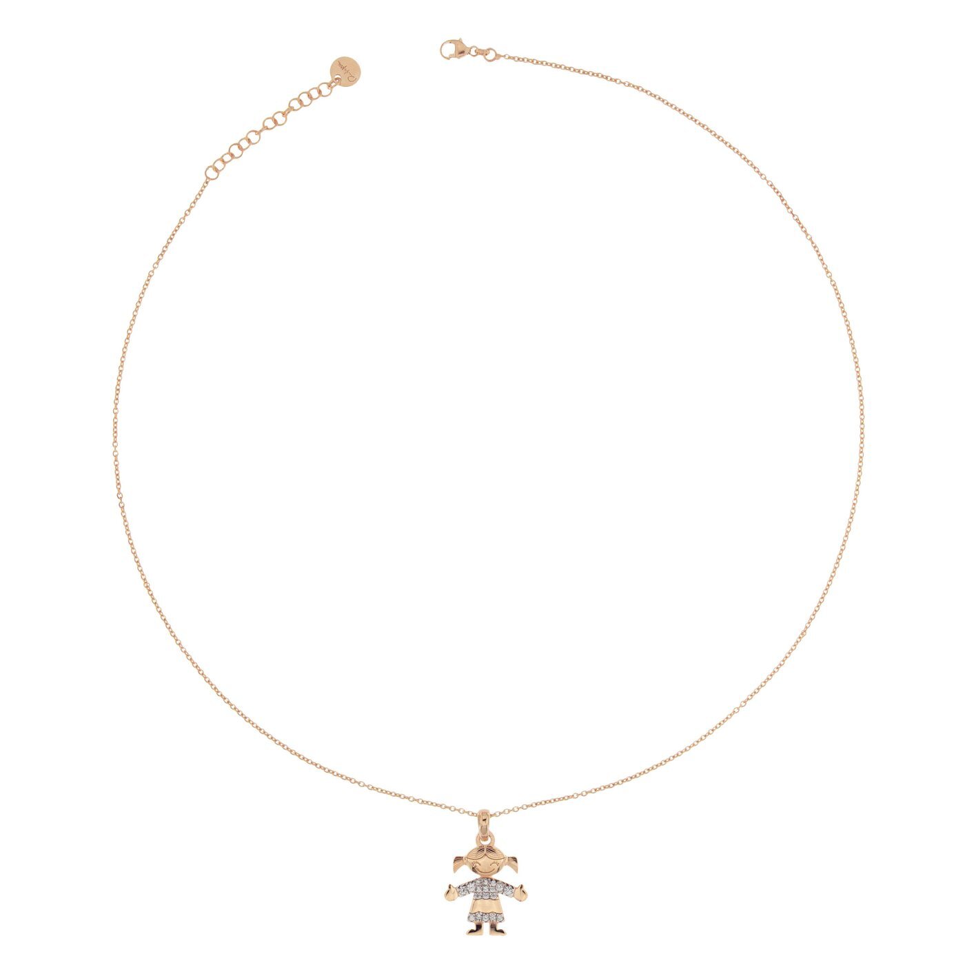 Rue Des Mille collana girocollo da donna in argento 925 placcato in oro rosa 18 kt con soggetto "bimba" e zirconi bianchi - Codice collana: GRZ-007 BIMBA