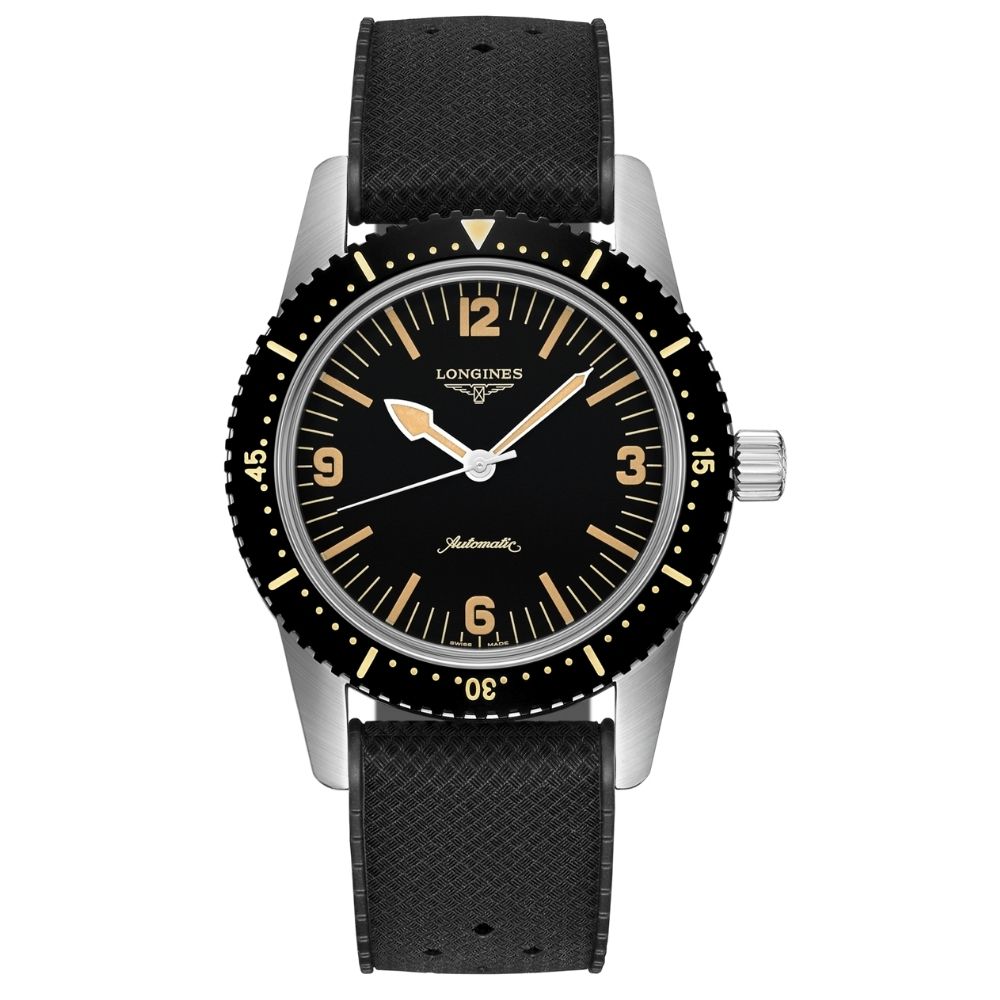Orologio da uomo solo tempo automatico della collezione Longines modello The Longines Skin Diver Watch con cassa in acciaio, cinturino in caucciù nero e quadrante nero - Impermeabile fino a 300 metri, adatto per immersioni e sport acquatici
