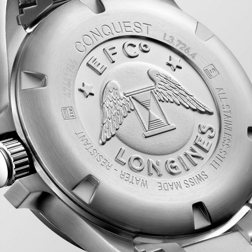 Orologio da uomo solo tempo al quarzo della collezione Longines modello Conquest V.H.P. con cassa e cinturino in acciaio e quadrante color argento inciso