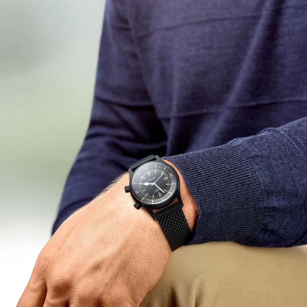Orologio da uomo solo tempo automatico della collezione Longines modello The Longines Legend Diver Watch con cassa e cinturino in acciaio rivestito in pvd nero e quadrante nero - Impermeabile fino a 300 metri, adatto per immersioni e sport acquatici