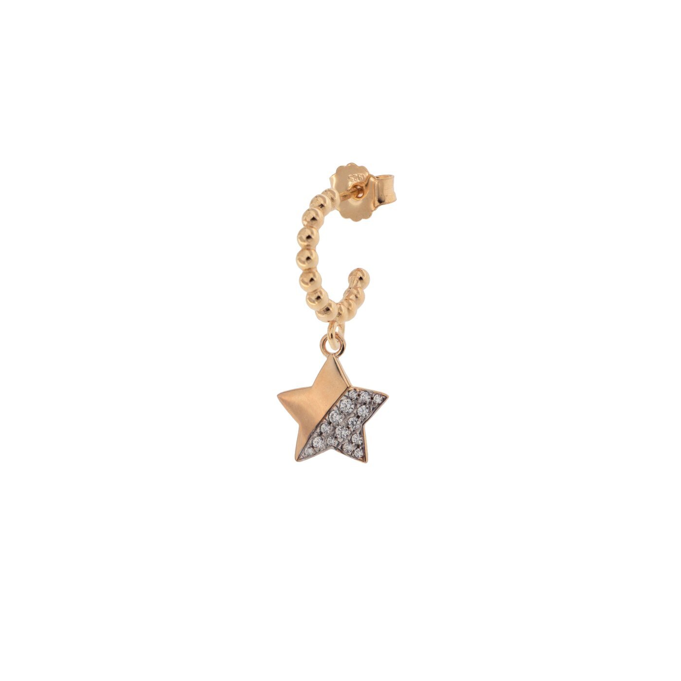 Rue Des Mille mono orecchino a cerchietto in argento 925 placcato in oro rosa 18 kt con soggetto "stella" e zirconi - Codice mono orecchino: ORZ-007 STE