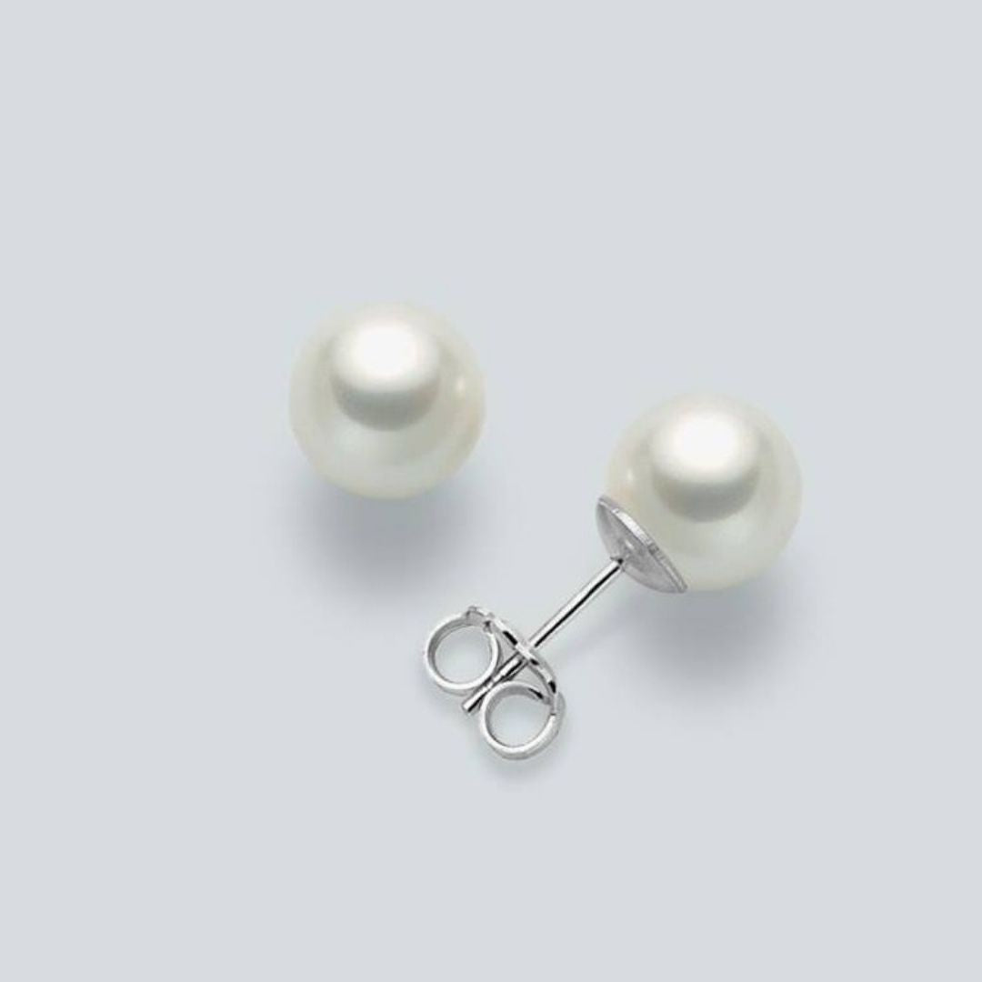 Nimei Orecchini In Oro Bianco E Perle Gemelle Akoya 7-7,5