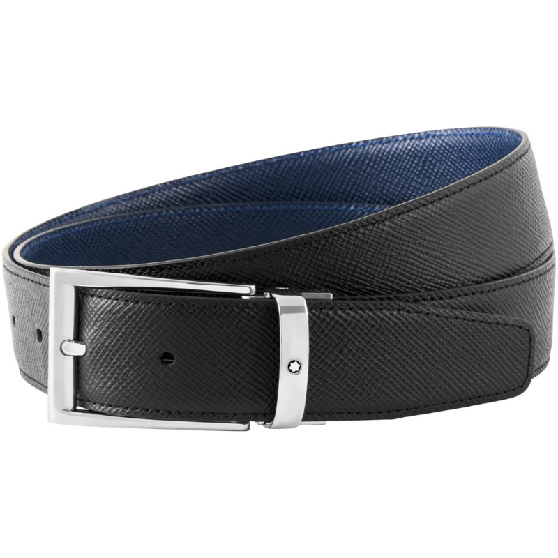 Montblanc Cintura Da Uomo Reversibile Nero/Blu In Pelle Saffiano 118438