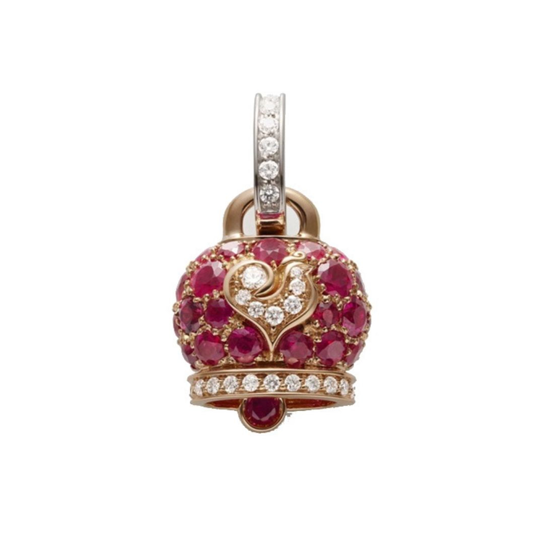 Chantecler Campanelle Ciondolo Medio In Oro Rubini E Diamanti