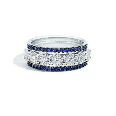 Anello in oro bianco 18 kt, diamanti da 0.36 ct colore F VS e zaffiri da 0.39 ct della collezione Recarlo Gioielli - Codice prodotto: XF139/BZ
