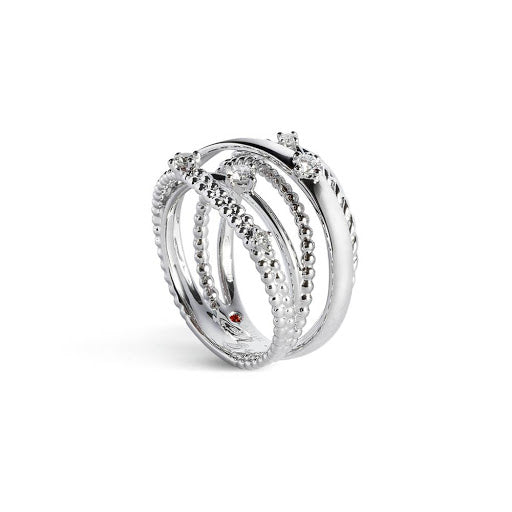 Alfieri & St John Anello Multifilo In Oro Bianco E Diamanti