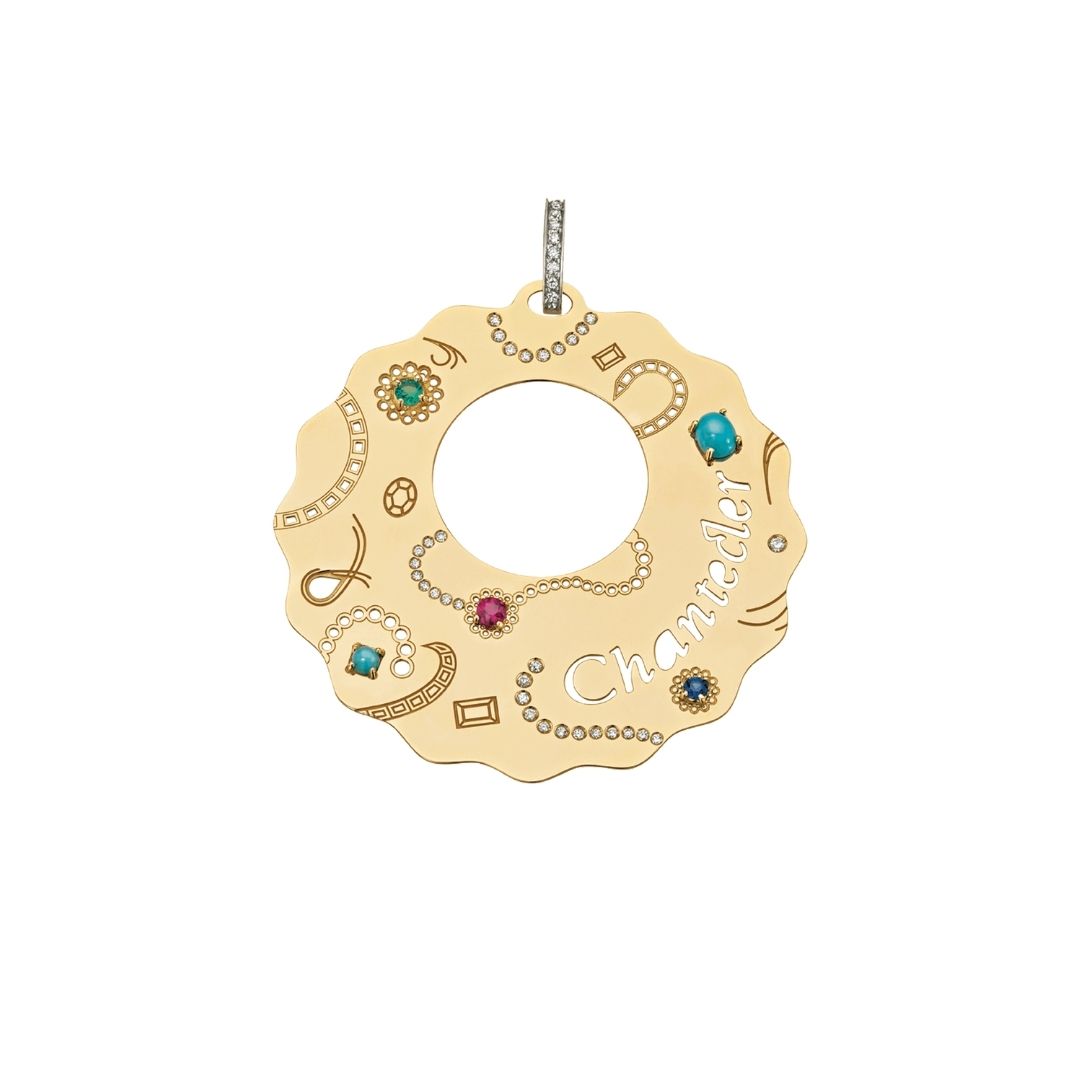 Chantecler Suamèm Ciondolo Maxi In Oro Giallo Con Turchese, Zaffiri, Rubini, Smeraldi E Diamanti