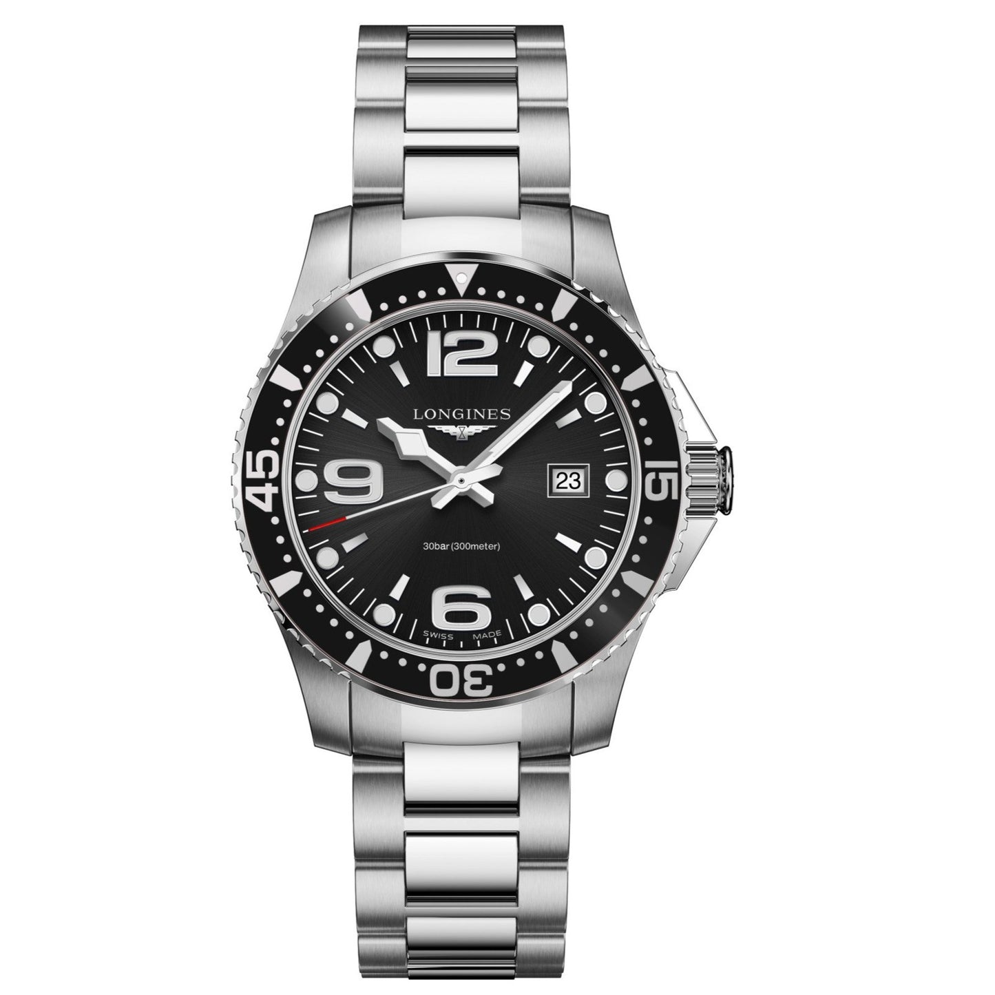 Longines HydroConquest orologio da uomo solo tempo al quarzo con cassa e cinturino in acciaio e quadrante nero - Codice orologio: L37304566