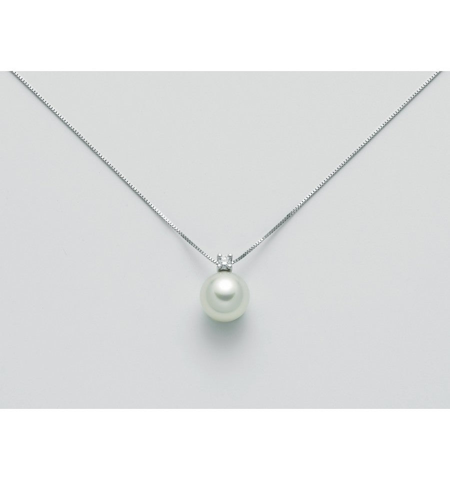 Nimei Collana Pendente Perla Akoya 7,5-8 In Oro Bianco E Diamanti
