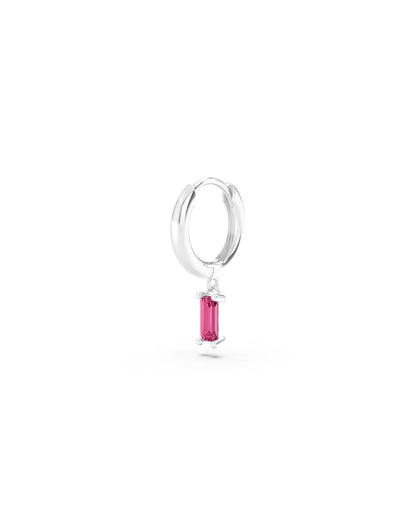 Amabile Orecchino Singolo Hoop Baguette Argento / Fucsia