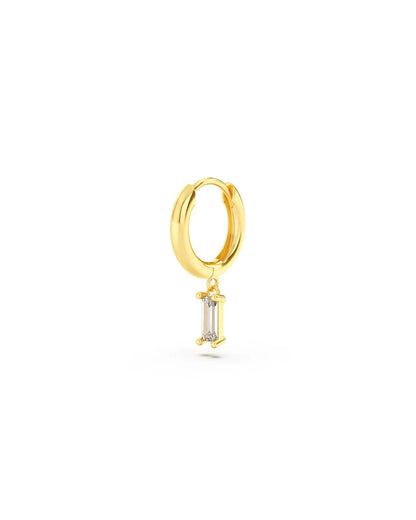 Amabile Orecchino Singolo Hoop Baguette Placcato Oro / Bianco