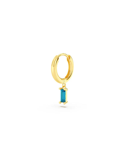 Amabile Orecchino Singolo Hoop Baguette Placcato Oro / Azzurro
