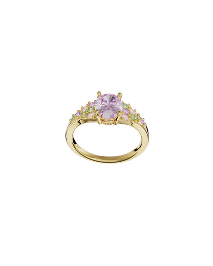 Amabile Anello Lilypad Con Pietra Lilla Placcato Oro