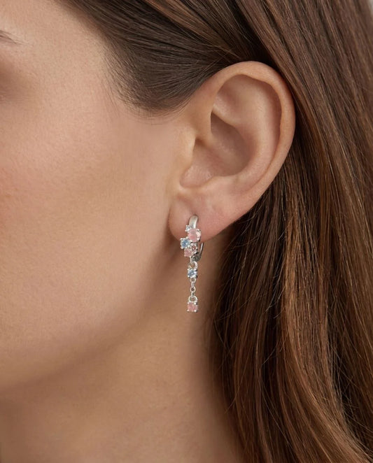 Amabile Orecchino Singolo Hoop Pink Lagoon - Argento
