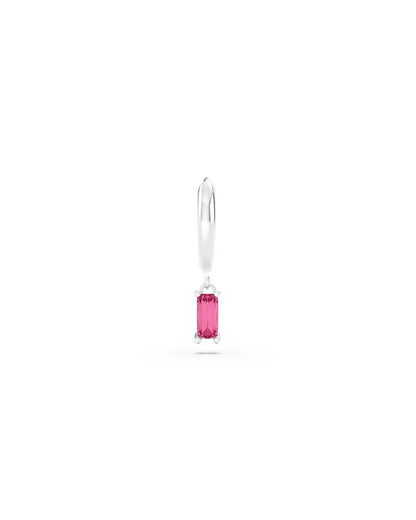 Amabile Orecchino Singolo Hoop Baguette Argento / Fucsia
