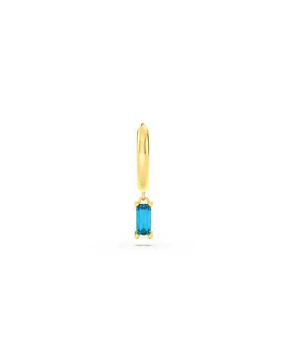 Amabile Orecchino Singolo Hoop Baguette Placcato Oro / Azzurro