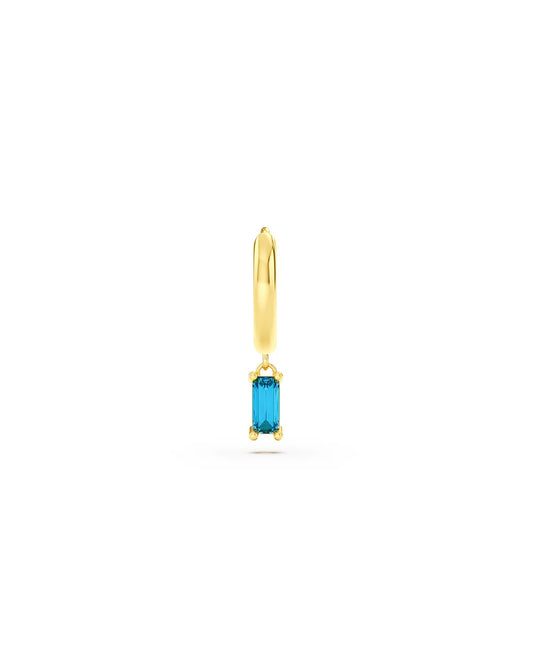 Amabile Orecchino Singolo Hoop Baguette Placcato Oro / Azzurro