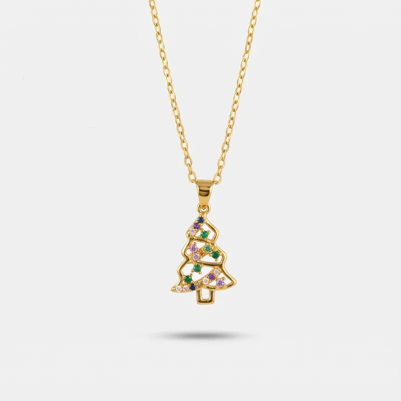 BySimon Collana in Argento con albero di Natale con Zirconi Multicolore