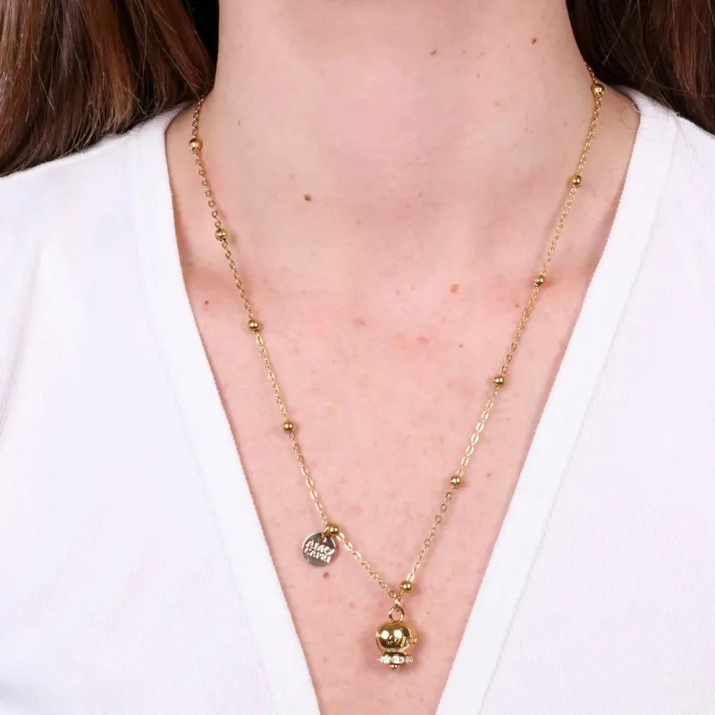 Amo Capri Campanella Dorata Portafortuna Pendente Con Cristalli