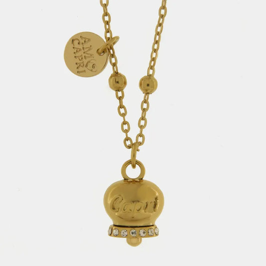 Amo Capri Campanella Dorata Portafortuna Pendente Con Cristalli