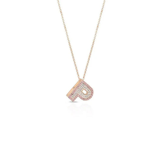 MEWO Collana Con Lettera In Acciaio Rosato E Cristalli