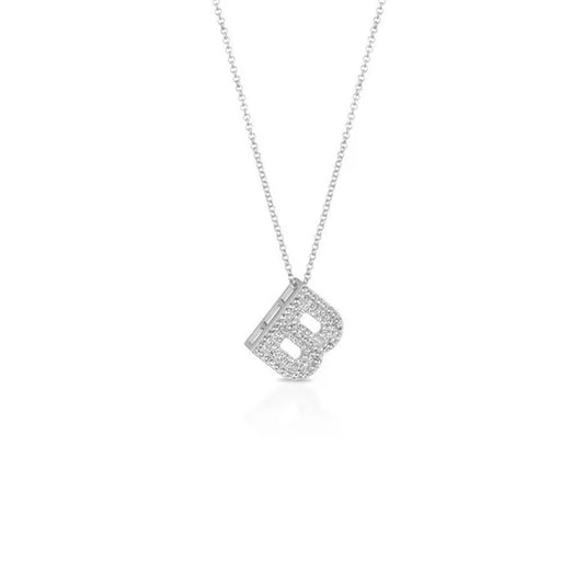 MEWO Collana Con Lettera In Acciaio E Cristalli
