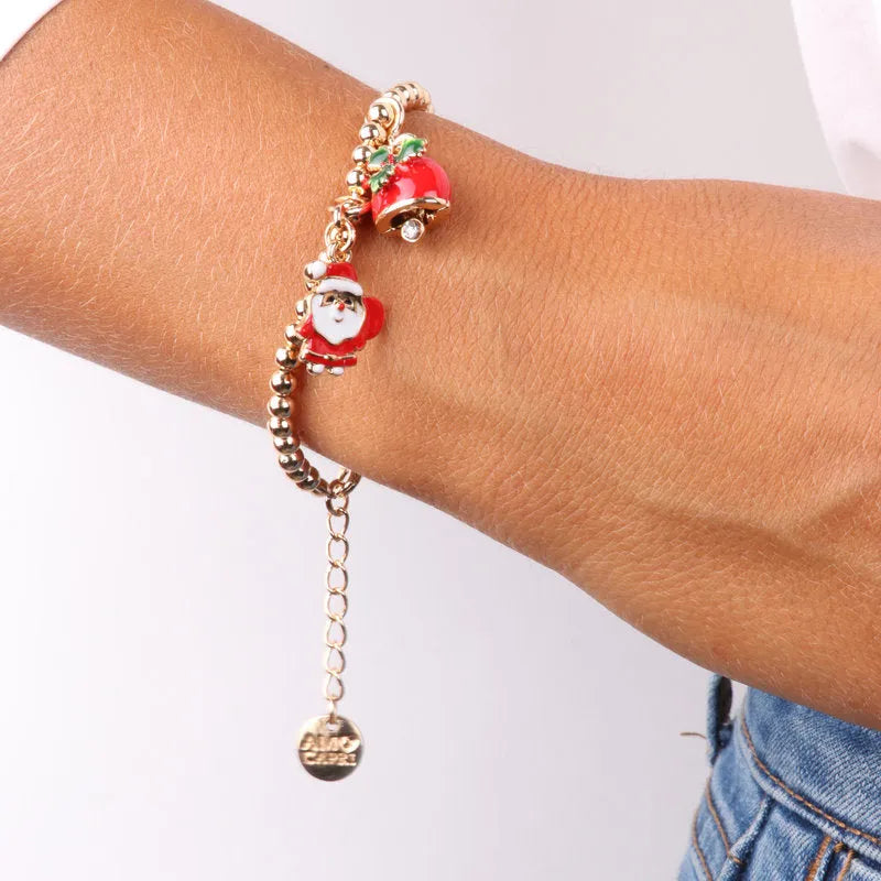 BySimon Bracciale in Metallo con pendenti Babbo Natale e Campanella