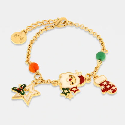 BySimon Bracciale in Metallo Babbo Natale, Stella Bianca e Guanto Rosso