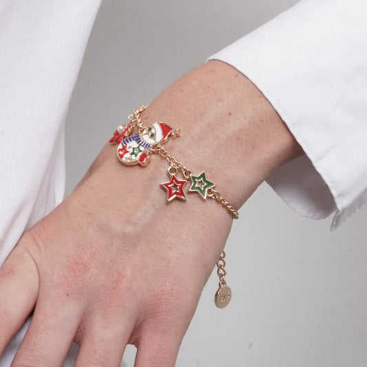 BySimon Bracciale in Metallo Pupazzo di Neve, Stelle e Fiocco