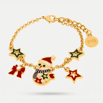 BySimon Bracciale in Metallo Pupazzo di Neve, Stelle e Fiocco