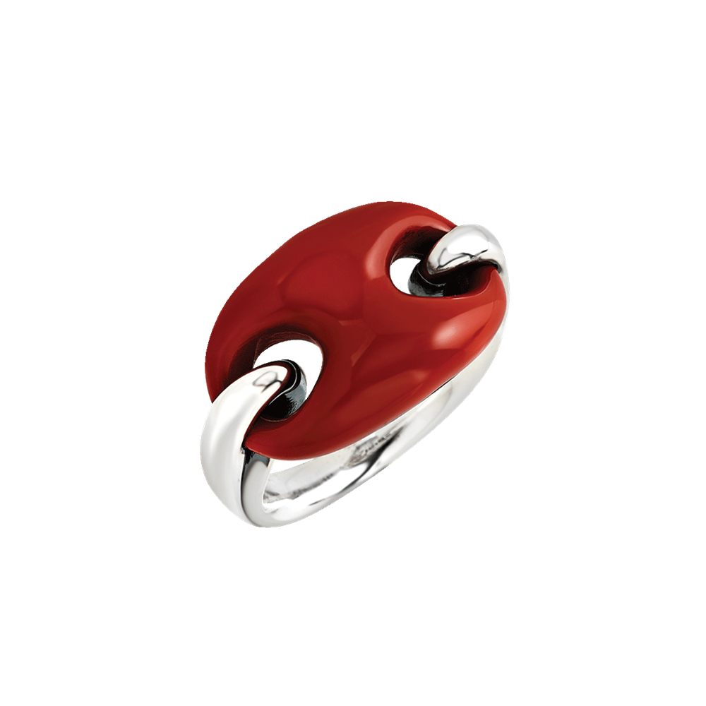 Chantecler Et Voilà Anello Capriness Maglia Marina in Argento e Bioresina Corallo