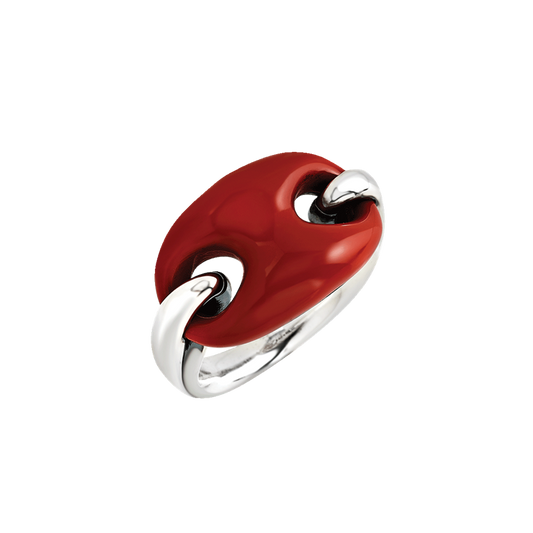 Chantecler Et Voilà Anello Capriness Maglia Marina in Argento e Bioresina Corallo