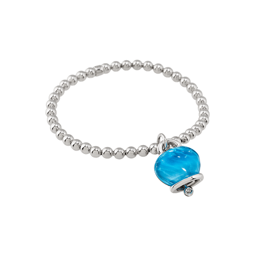 Chantecler Et Voilà Bracciale Elastico In Argento con Campanella Media in Resina Azzurra