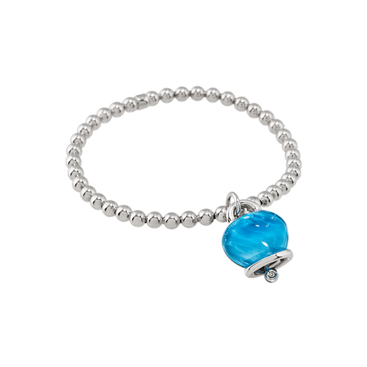 Chantecler Et Voilà Bracciale Elastico In Argento con Campanella Media in Resina Azzurra