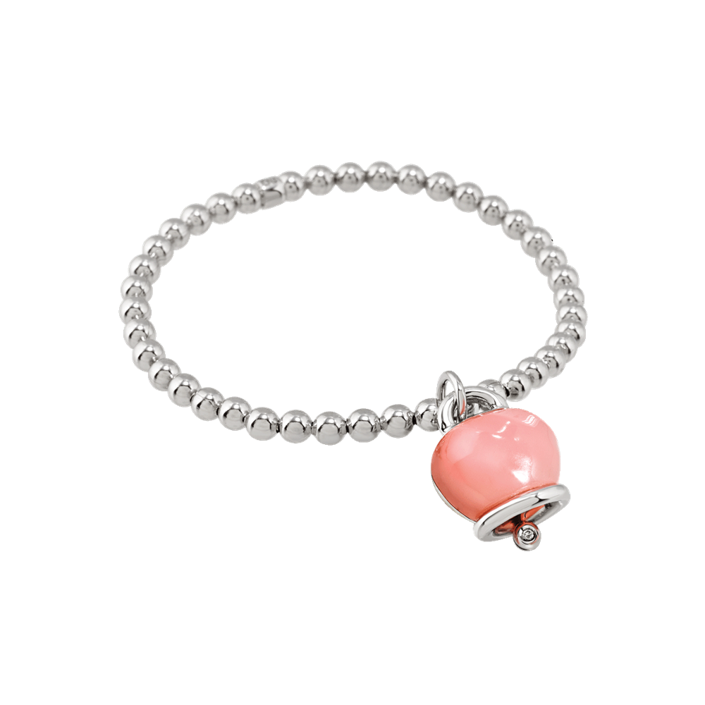 Chantecler Et Voilà Bracciale Elastico In Argento con Campanella Media in Resina Rosa