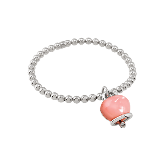 Chantecler Et Voilà Bracciale Elastico In Argento con Campanella Media in Resina Rosa