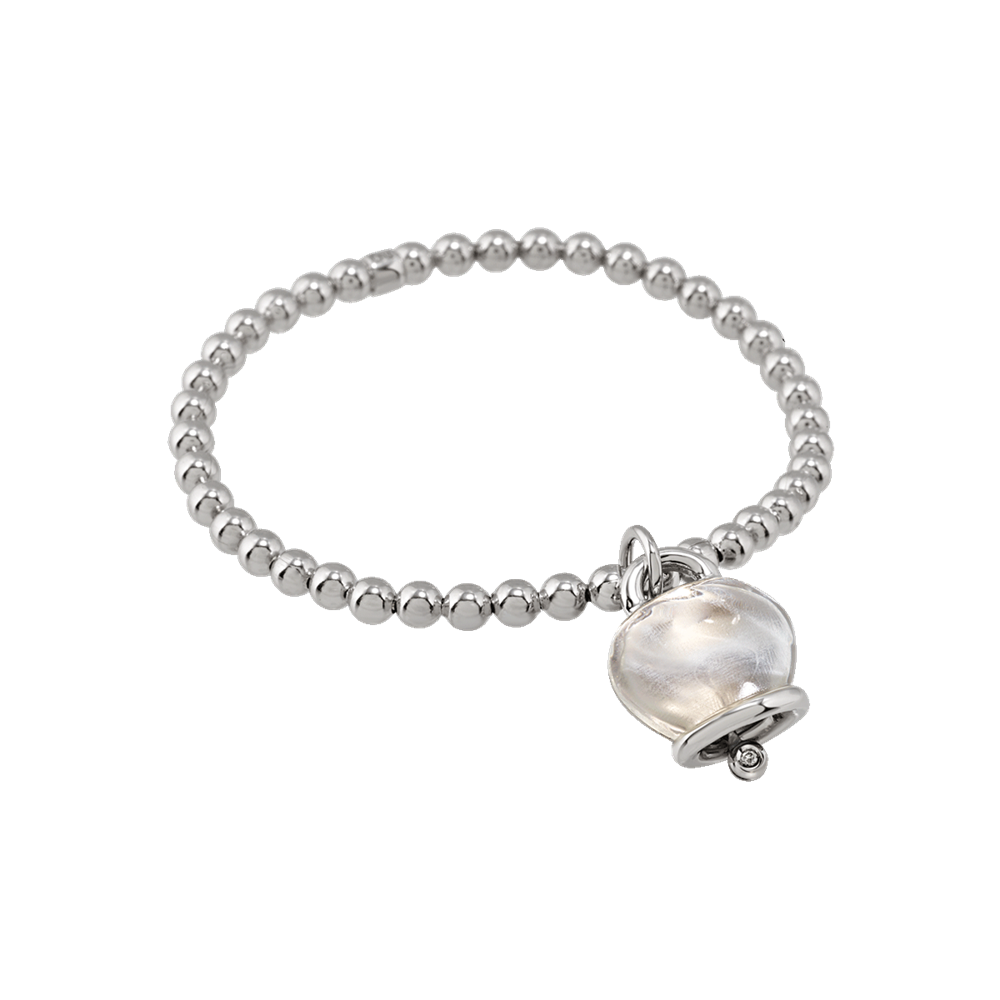 Chantecler Et Voilà Bracciale Elastico In Argento con Campanella Media in Resina Bianca