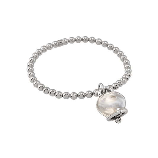 Chantecler Et Voilà Bracciale Elastico In Argento con Campanella Media in Resina Bianca
