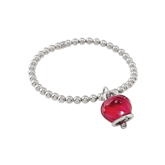 Chantecler Et Voilà Bracciale Elastico In Argento con Campanella Media in Resina Bordeaux
