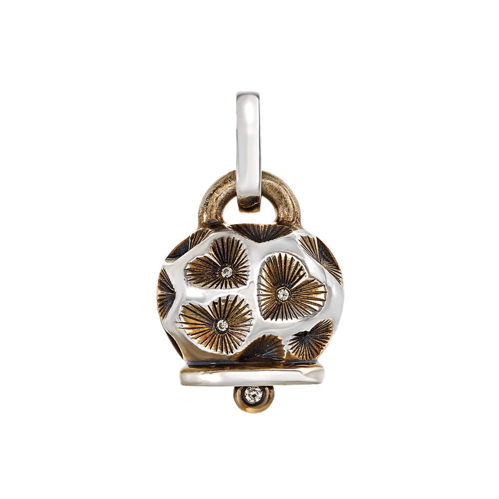 Chantecler Et Voilà Ciondolo Campanella Grande In Argento Brunito E Cuori