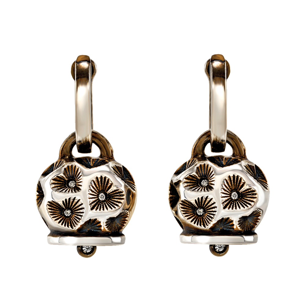 Chantecler Et Voilà Orecchini Campanella Media In Argento Brunito E Cuori