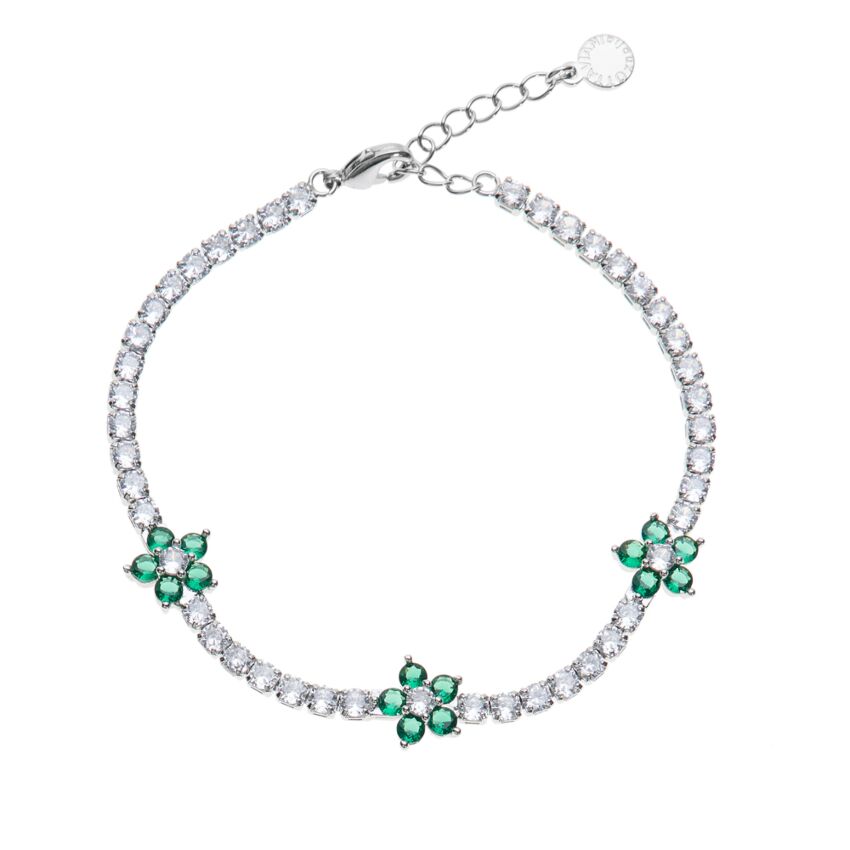 Ottaviani Bracciale Tennis Con Zirconi Bianchi E Fiori Verdi